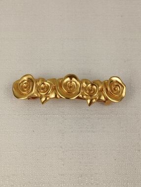 Vintage Gold Tone Triple Rose Floral Hair Clips French Barrettes Anna Klein